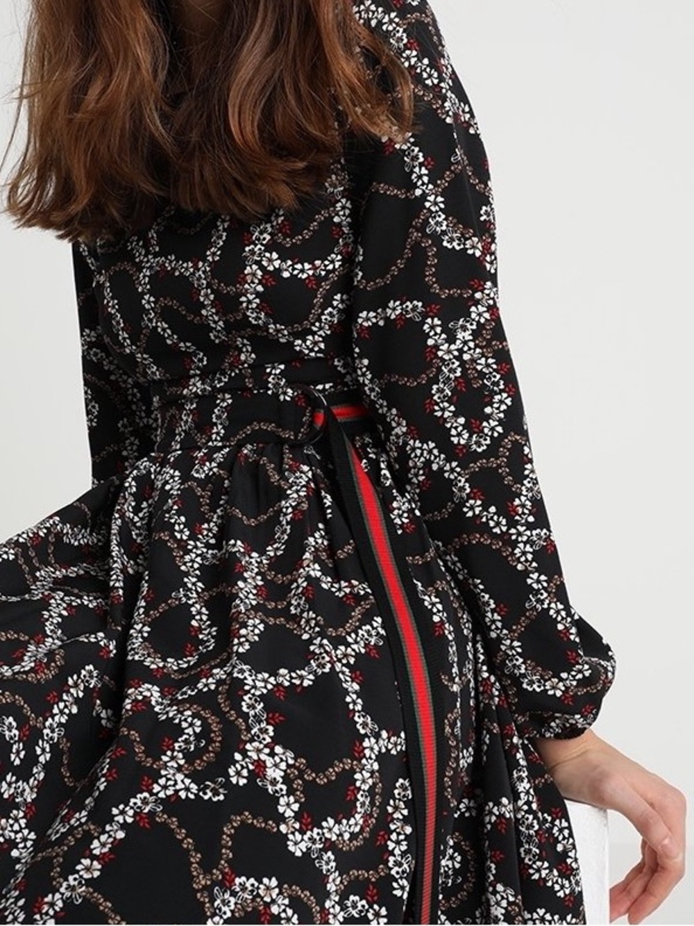 Dorothy Perkins Black Floral Tie Neck Long Sleeve Midi Dress Size 10